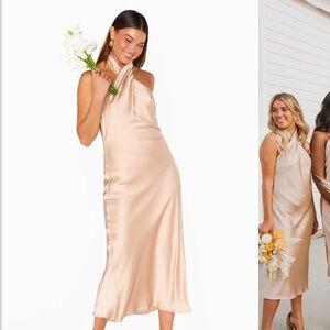 Show me Your Mumu Bridesmaid dress Jasmine Halter Midi ~ Champagne Luxe Satin